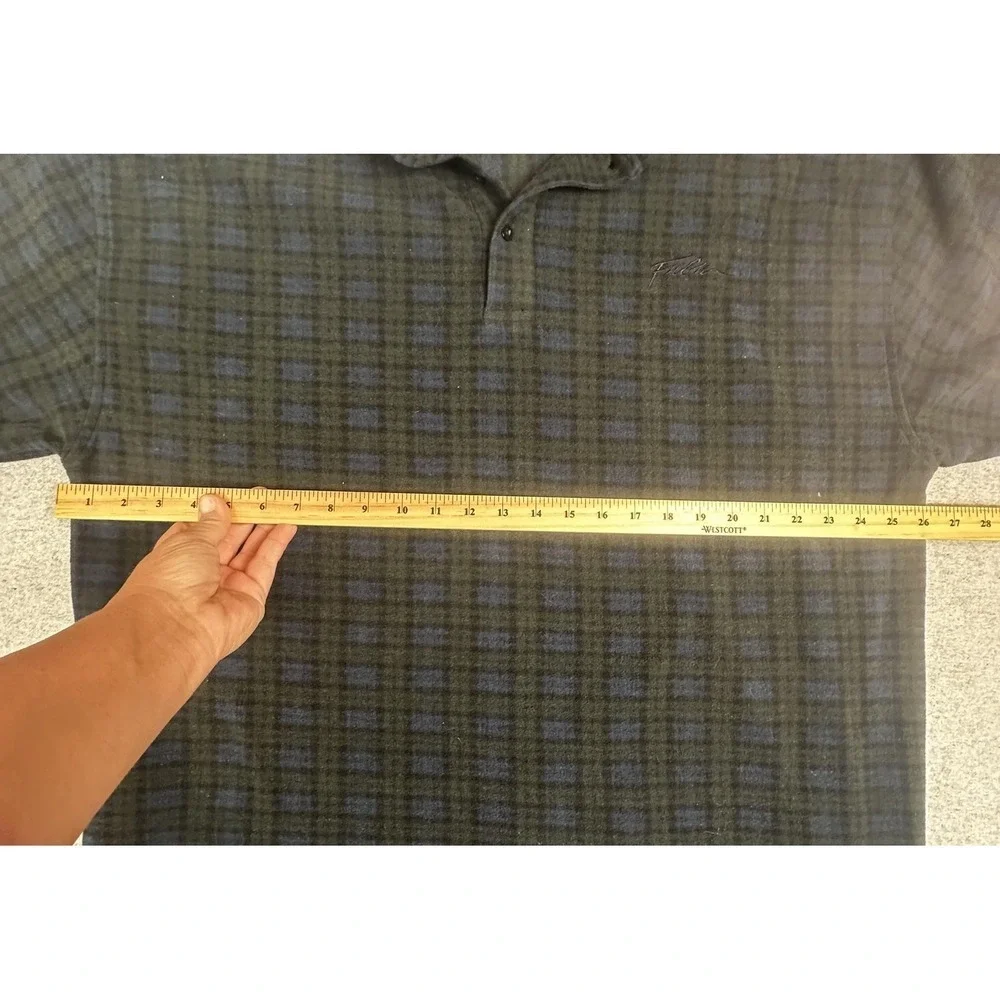 FUBU Shirt Mens XL‎ Green Blue Plaid Fleece Long Sleeve Polo Pullover Casual